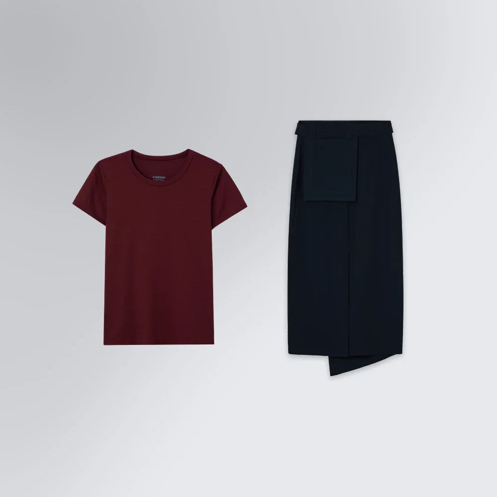 Conjunto Feminino | Tech T-Shirt® + Saia Midi Alfaiataria