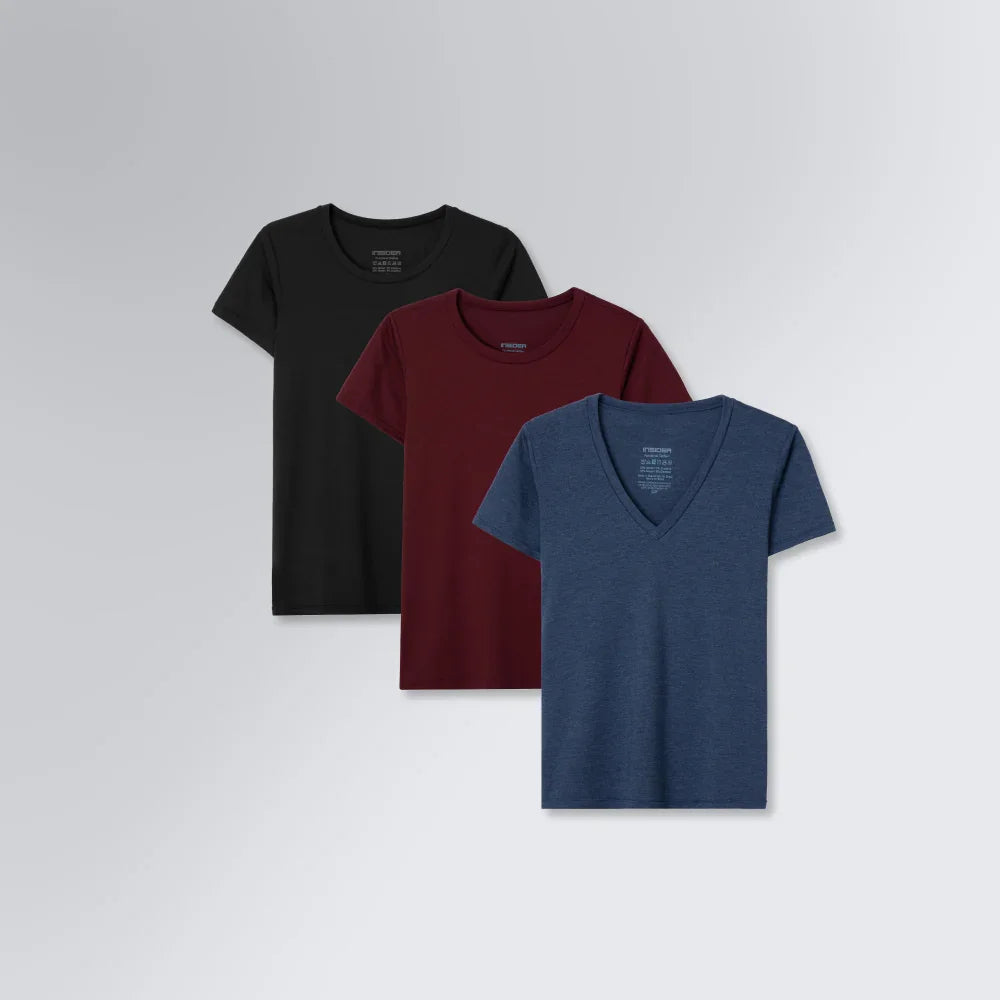 Kit 3 Camisetas Tech Feminina Gola U e V